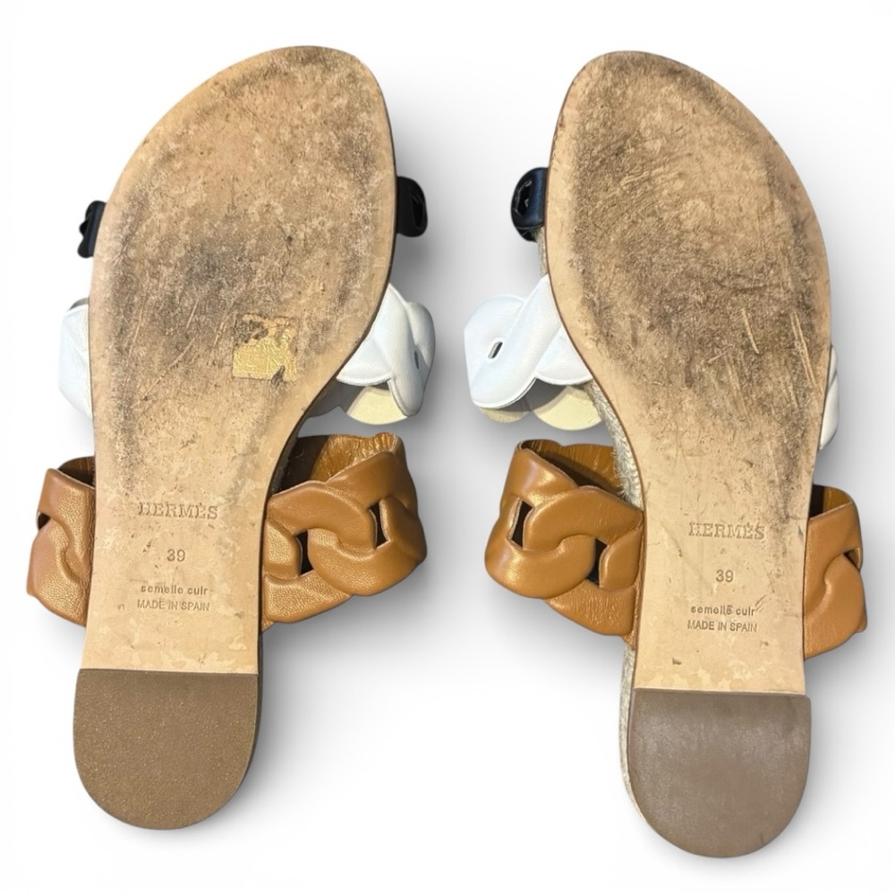 Hermès Gwen Tricolor Leather Slide Sandals Espadrille Flats 39 Summer Holiday - Picture 4 of 5